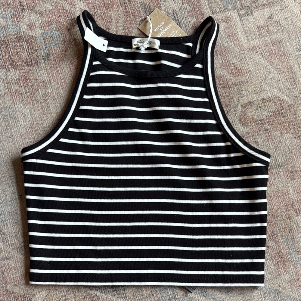 Madewell Black and White Fitted Crop Tank Top